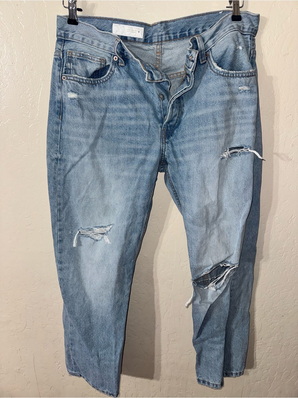 Zara Light Blue Distressed Slim Straight Jeans